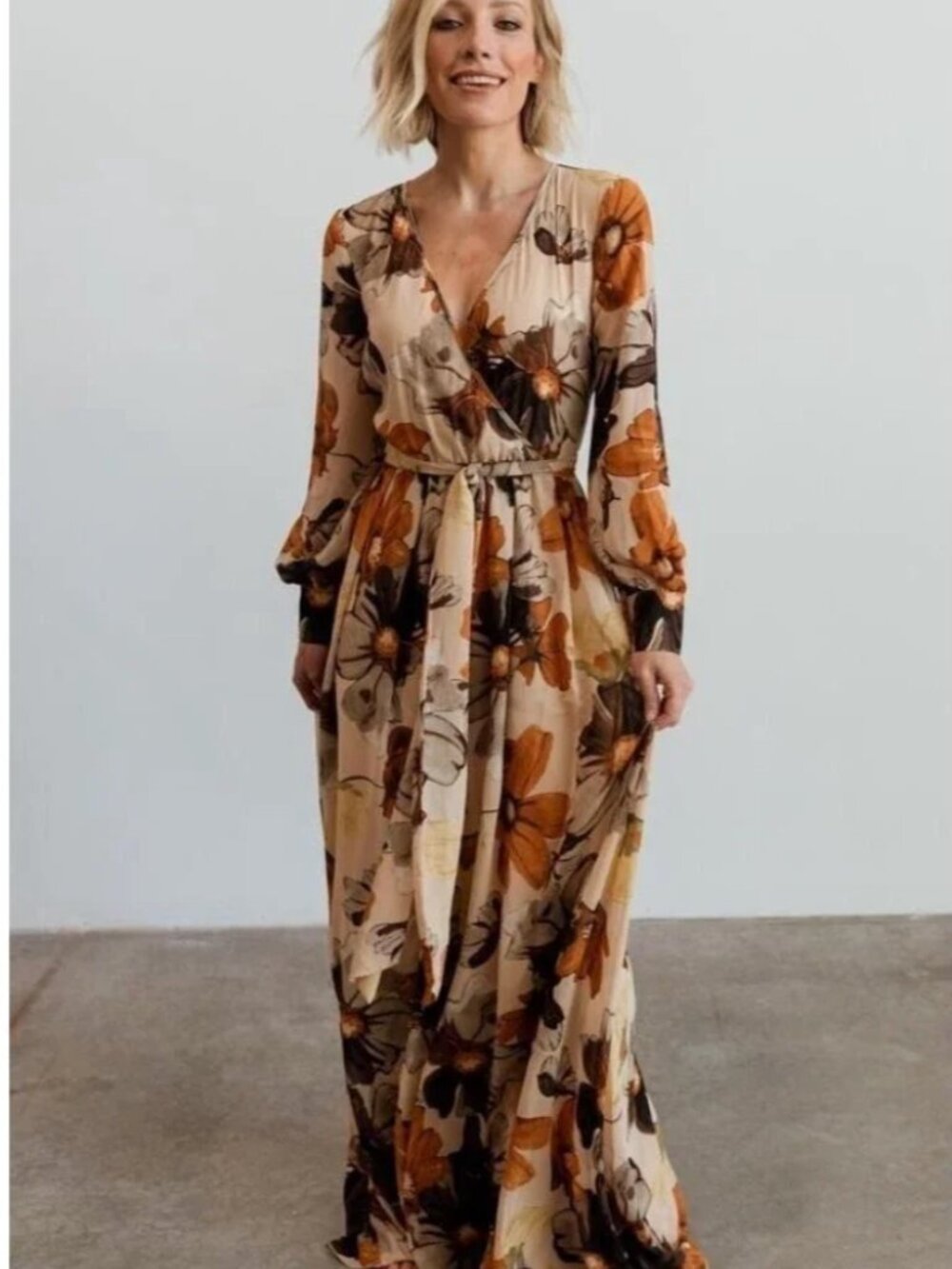 Romantic Boho Floral Long Sleeve Balticborn Lydia Camel Dress Medium NWOT